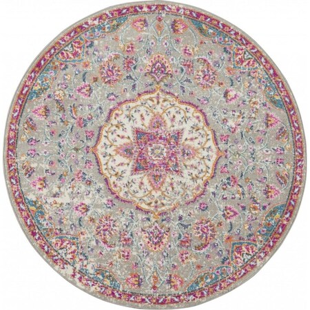 Homeroots 5 ft. Round Gray & Pink Medallion Area Rug 385522